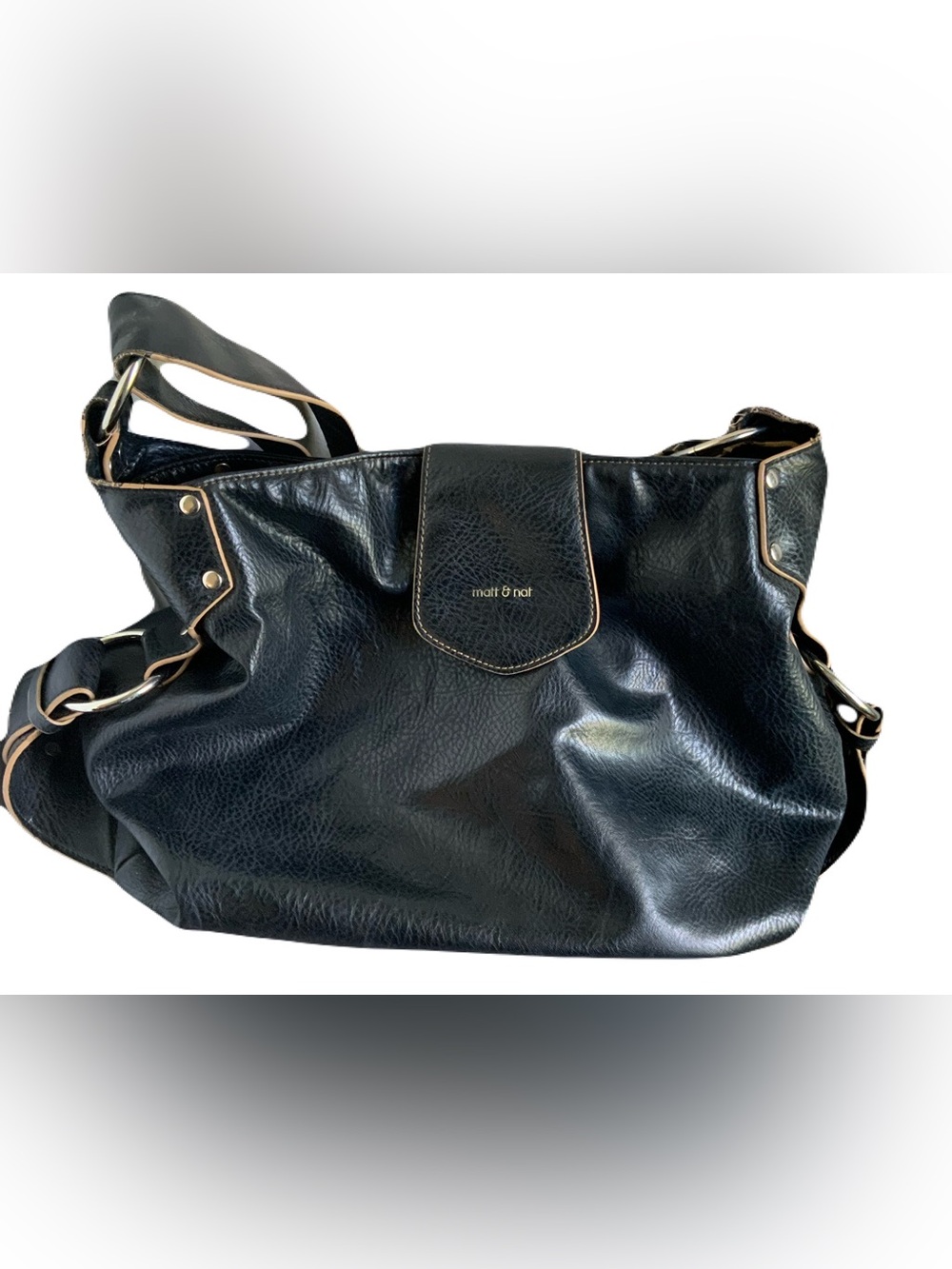 Matt & Nat Black Montreal Hobo Shoulder Tote with Gold Accent Logo